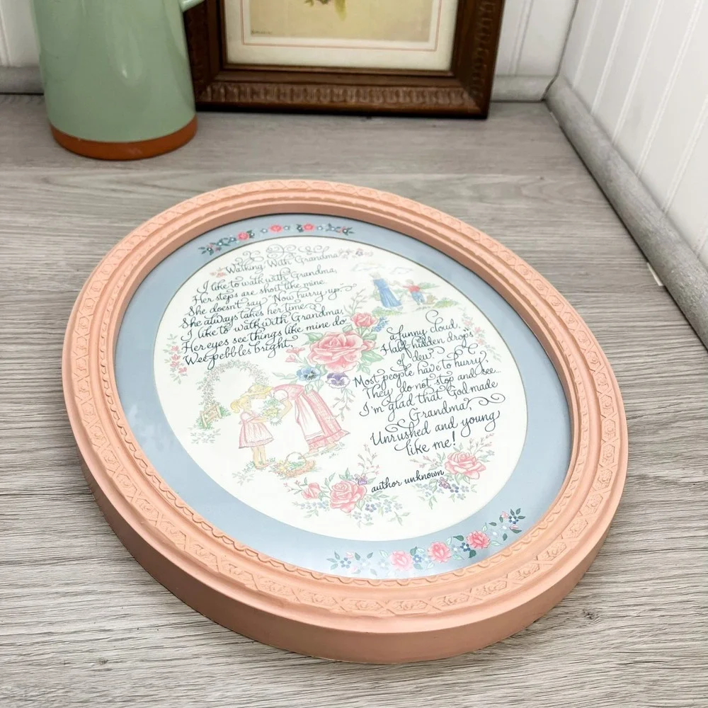 Home Interiors Walking With Grandma Oval Picture Poem Homco Vintage 11x13.5